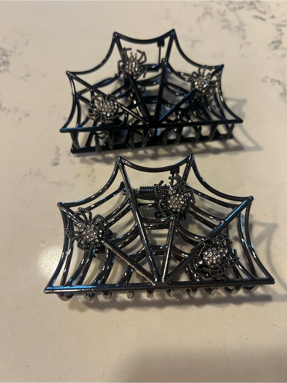 Black Spiderweb Hair Clips with Rhinestone Spiders
